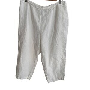FLAX linen Ankle Pant White Pull On Crop Lagenlook Boho Bohemian Size Large